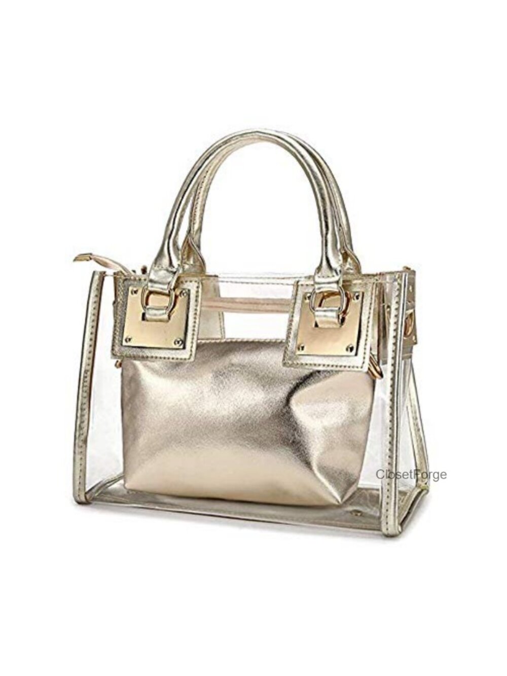 Clear PVC Tote Bag 2-in-1 with Detachable Strap PU Leather Crossbody